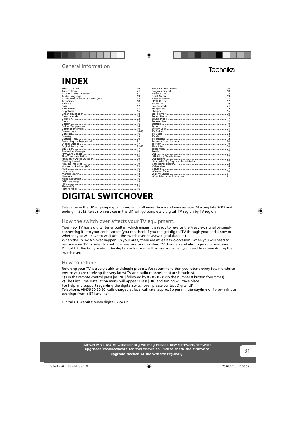 Index digital switchover | Technika 40-260 User Manual | Page 31 / 32