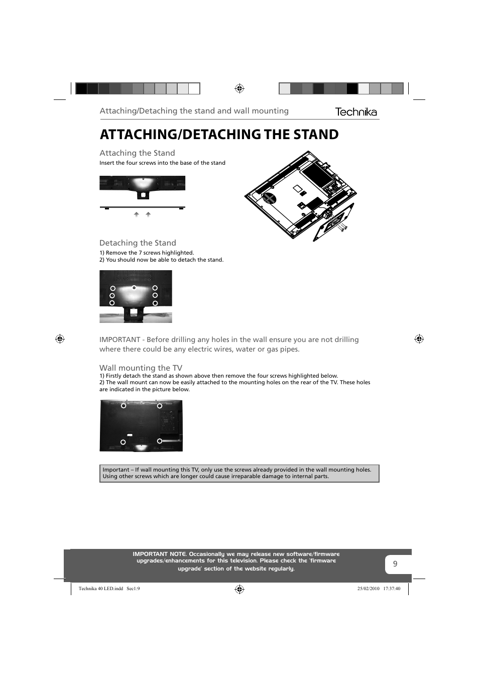 Attaching/detaching the stand | Technika 40-260 User Manual | Page 9 / 32