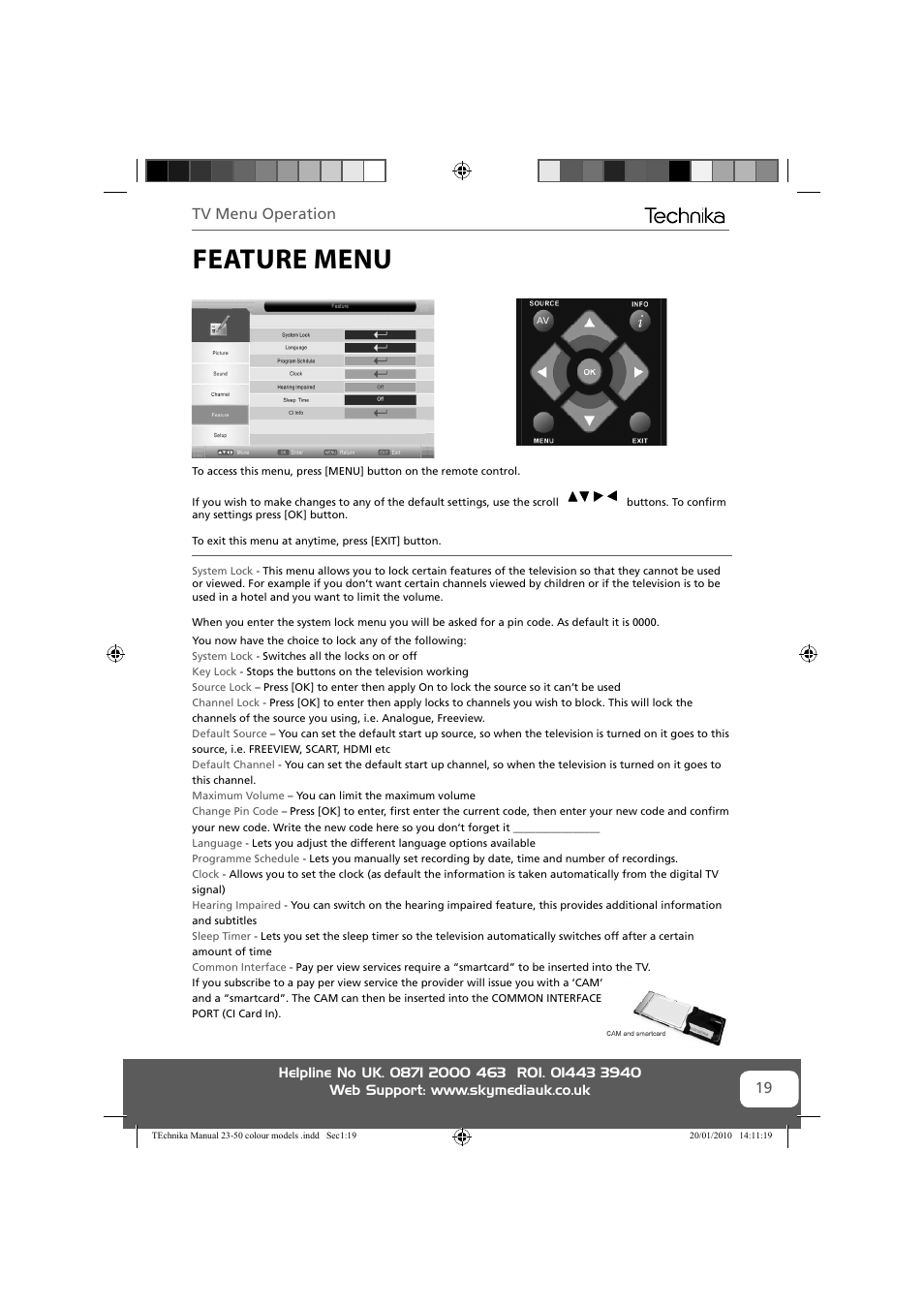 Feature menu, Tv menu operation | Technika 23-231-BB User Manual | Page 19 / 32