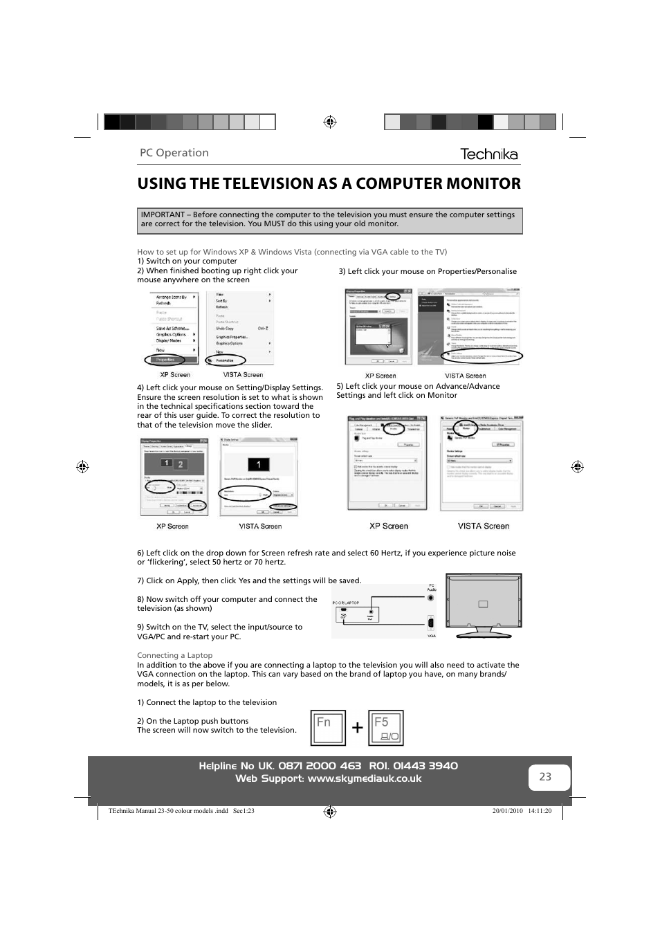 Using the television as a computer monitor, Pc operation | Technika 23-231-BB User Manual | Page 23 / 32