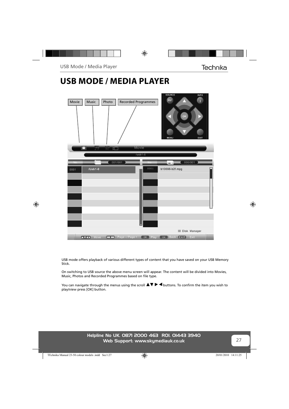 Usb mode / media player | Technika 23-231-BB User Manual | Page 27 / 32