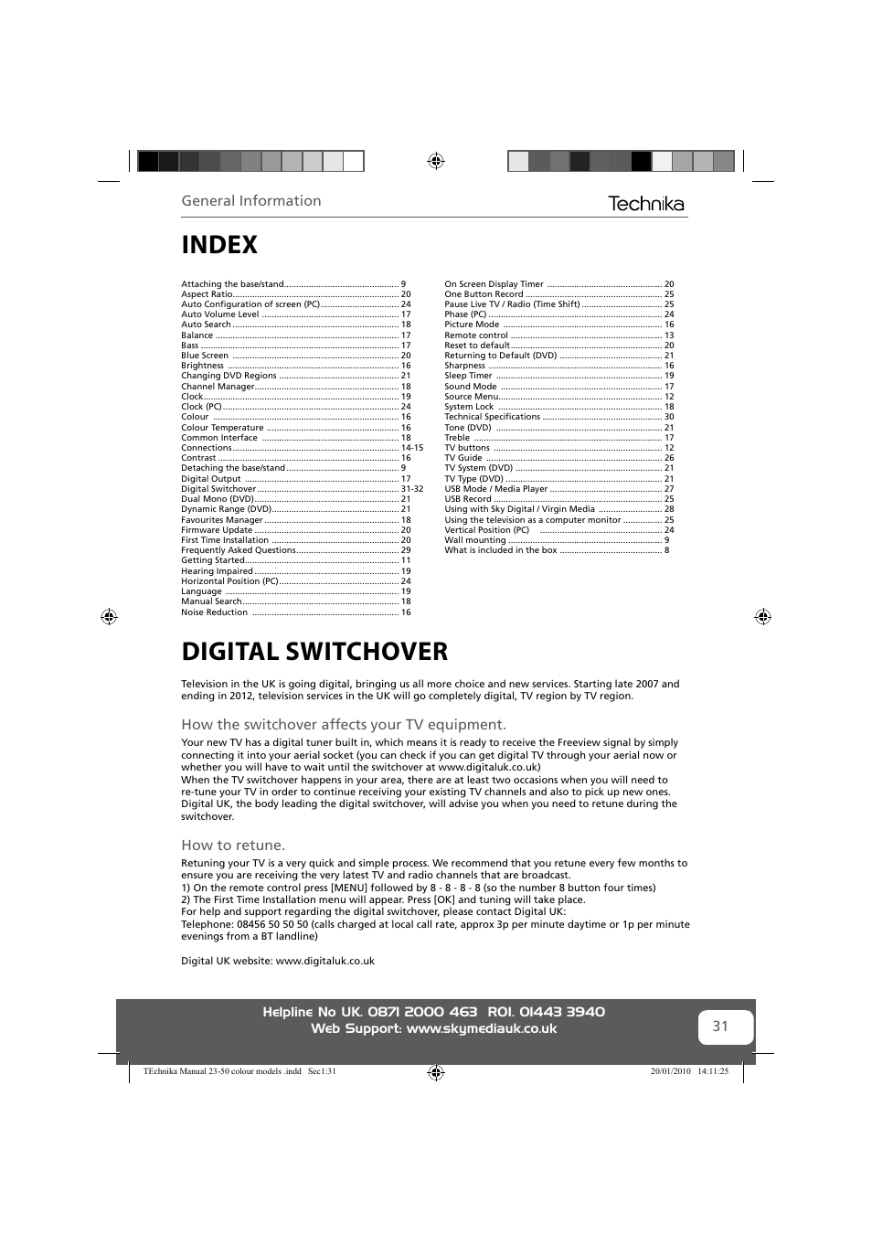 Index digital switchover | Technika 23-231-BB User Manual | Page 31 / 32