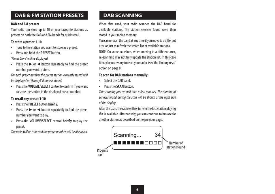 Scanning | Technika DAB121 User Manual | Page 8 / 16