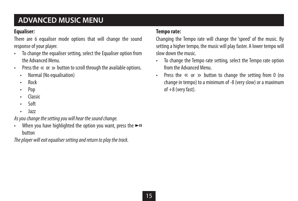 Advanced music menu | Technika MP-329 User Manual | Page 17 / 32