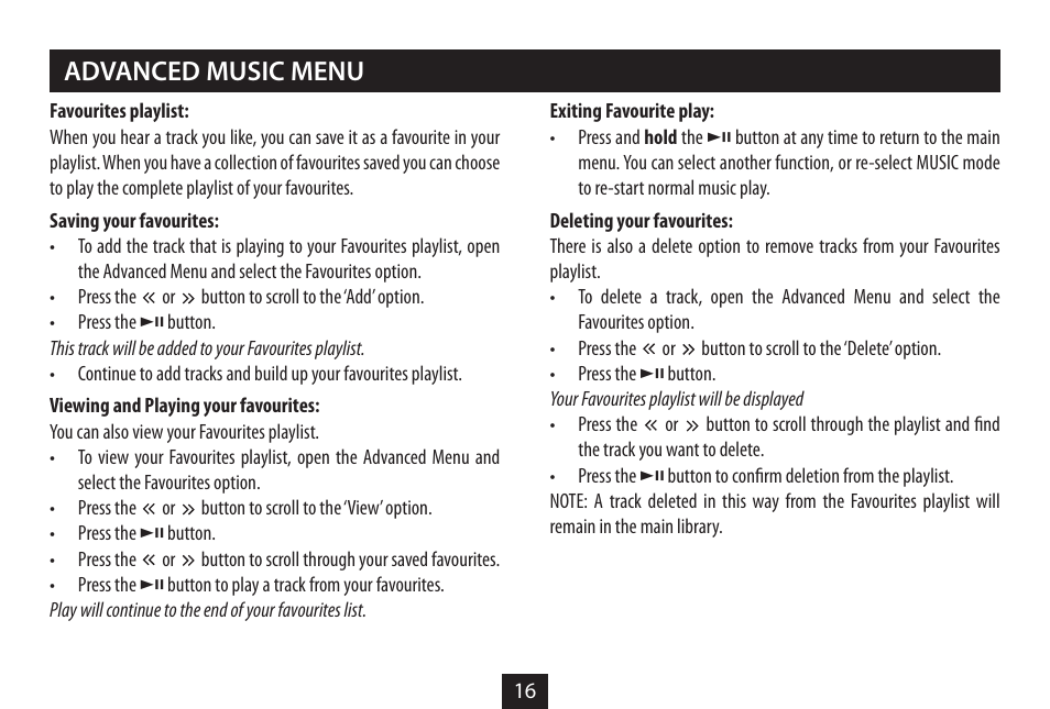 Advanced music menu | Technika MP-329 User Manual | Page 18 / 32