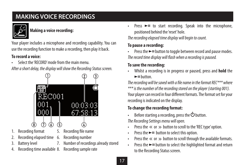 Making voice recordings | Technika MP-329 User Manual | Page 19 / 32