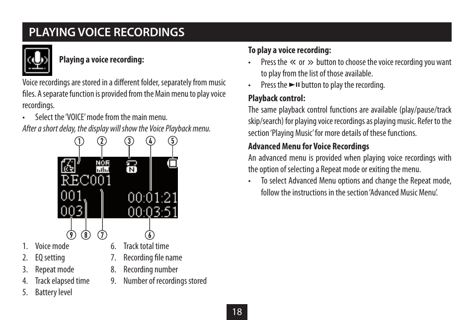 Playing voice recordings | Technika MP-329 User Manual | Page 20 / 32