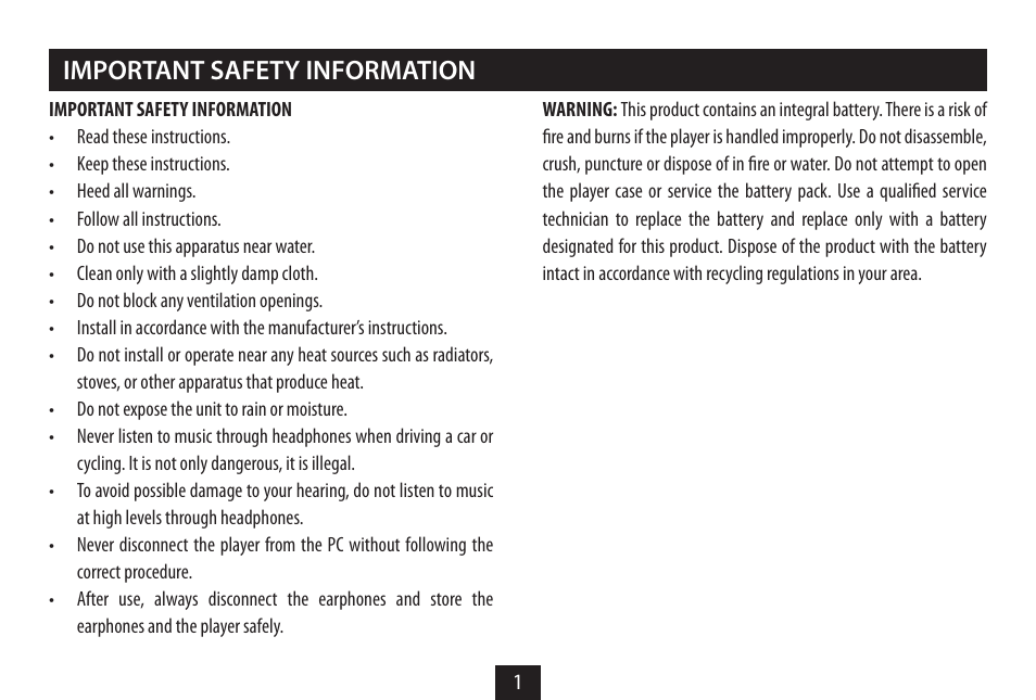 Important safety information | Technika MP-329 User Manual | Page 3 / 32