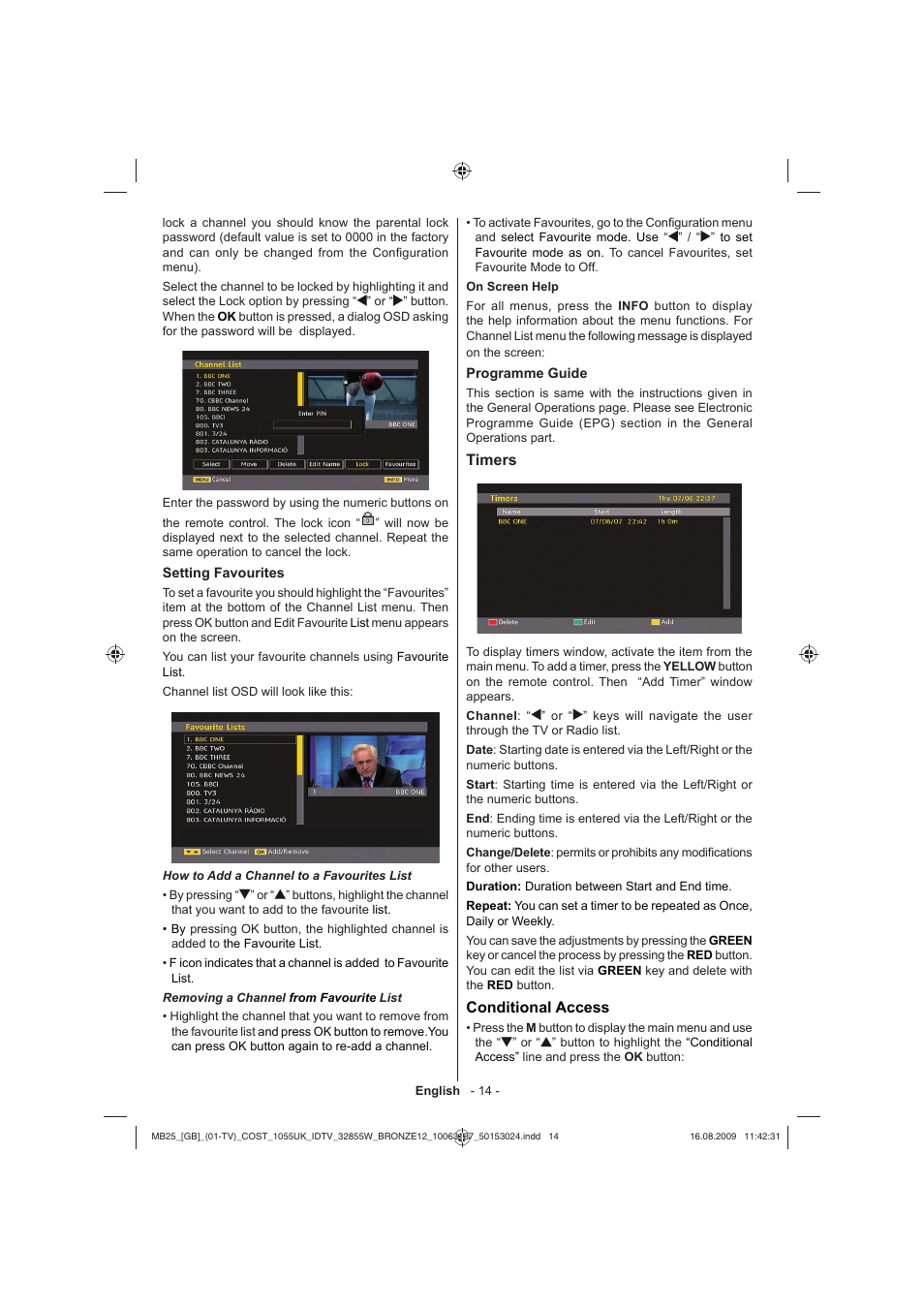 Timers, Conditional access | Technika LCD32-209V User Manual | Page 15 / 30