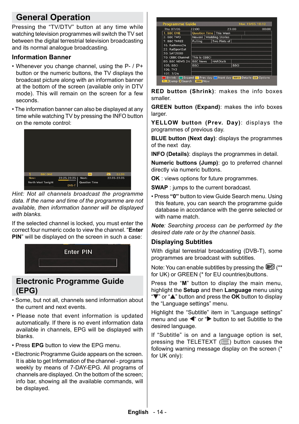 General operation, Electronic programme guide (epg) | Technika 42-2020 User Manual | Page 15 / 38