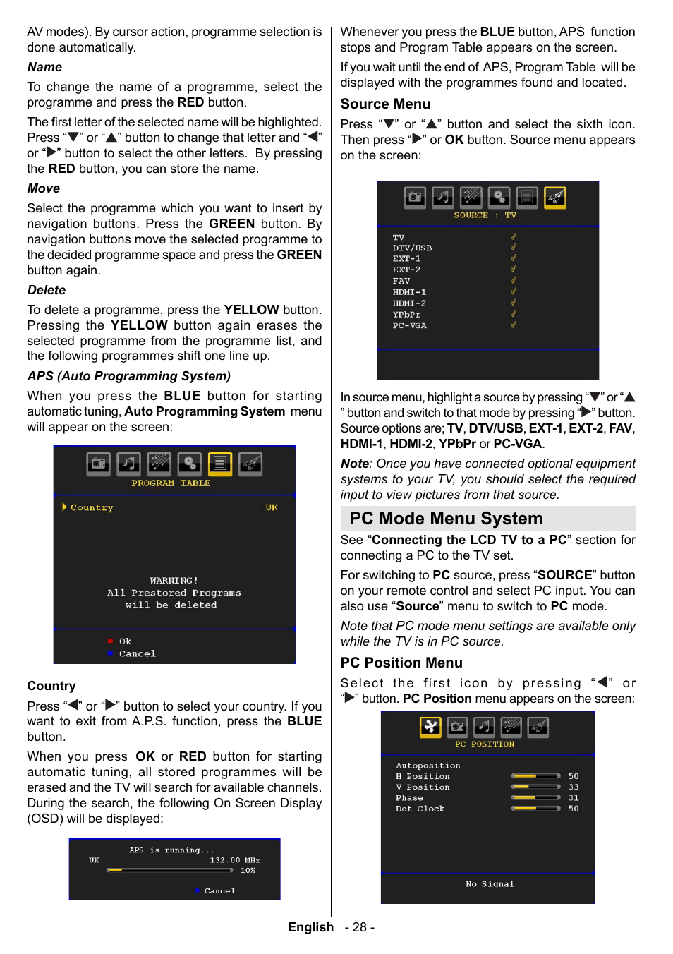 Pc mode menu system | Technika 42-2020 User Manual | Page 29 / 38