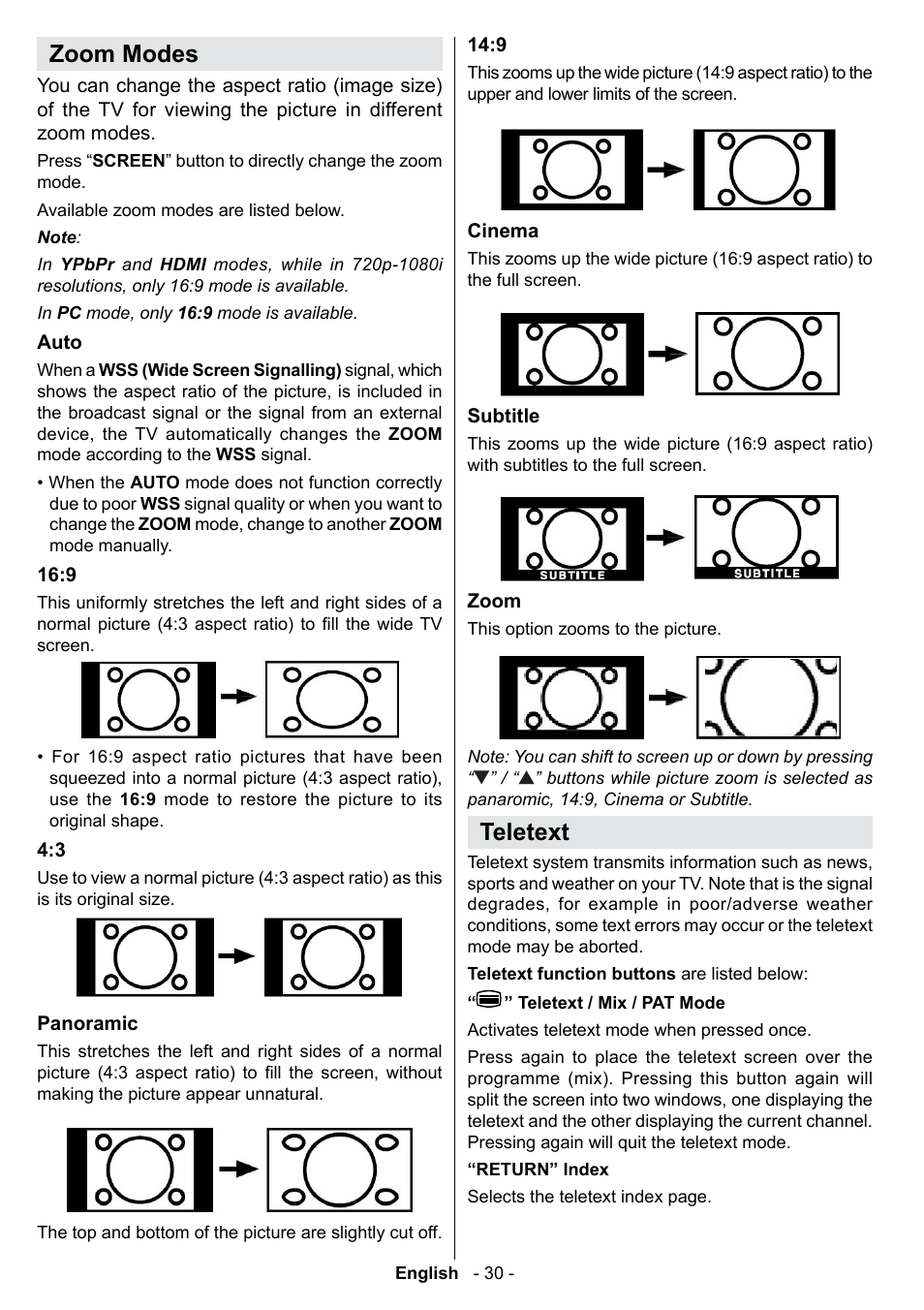 Zoom modes, Teletext | Technika 42-2020 User Manual | Page 31 / 38