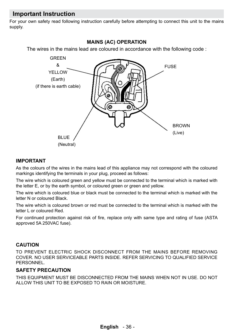 Important instruction | Technika 42-2020 User Manual | Page 37 / 38