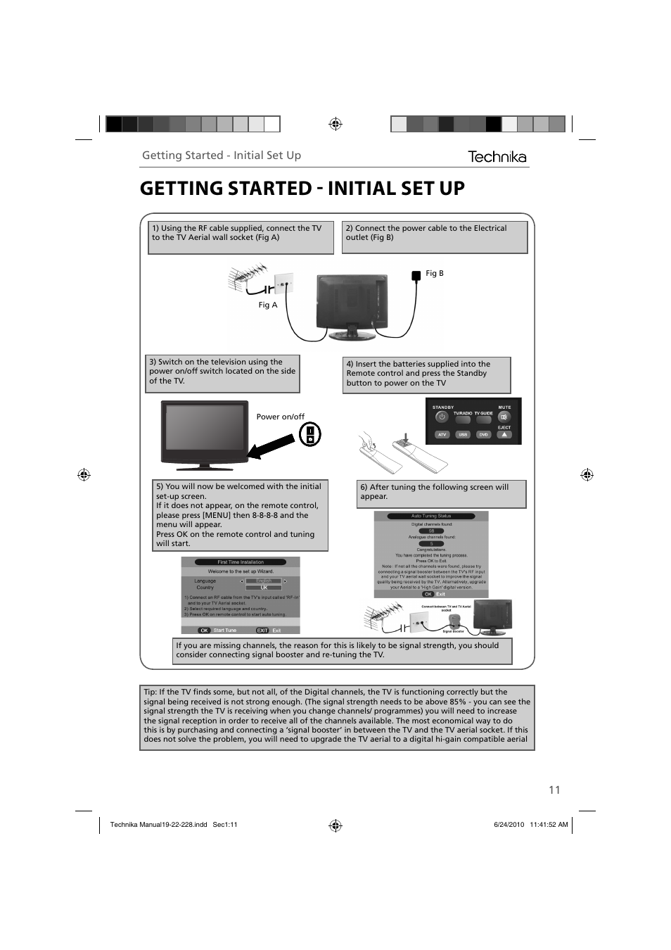 Getting started  initial set up, Getting started - initial set up | Technika 22-228 User Manual | Page 11 / 32