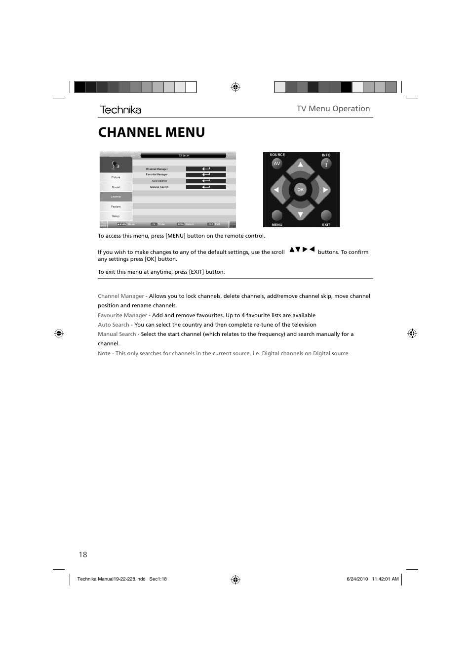 Channel menu, Tv menu operation | Technika 22-228 User Manual | Page 18 / 32