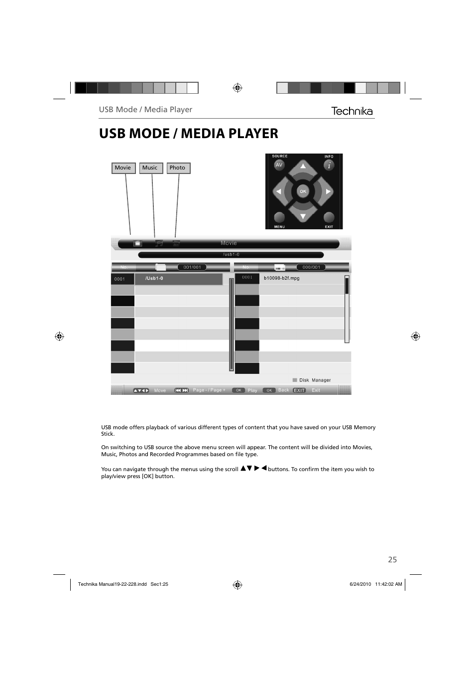 Usb mode / media player | Technika 22-228 User Manual | Page 25 / 32