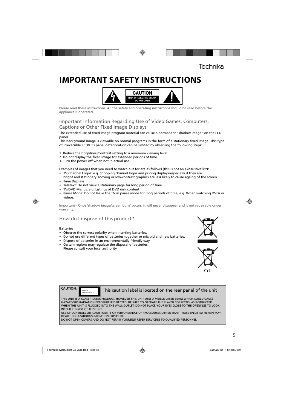 Important safety instructions, How do i dispose of this product | Technika 22-228 User Manual | Page 5 / 32