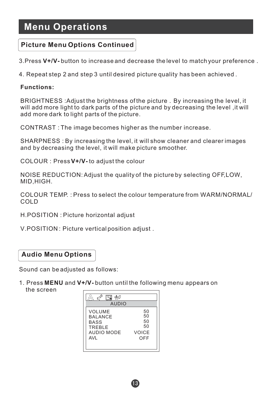 Menu operations | Technika LCD 19 HDID-407W User Manual | Page 15 / 31