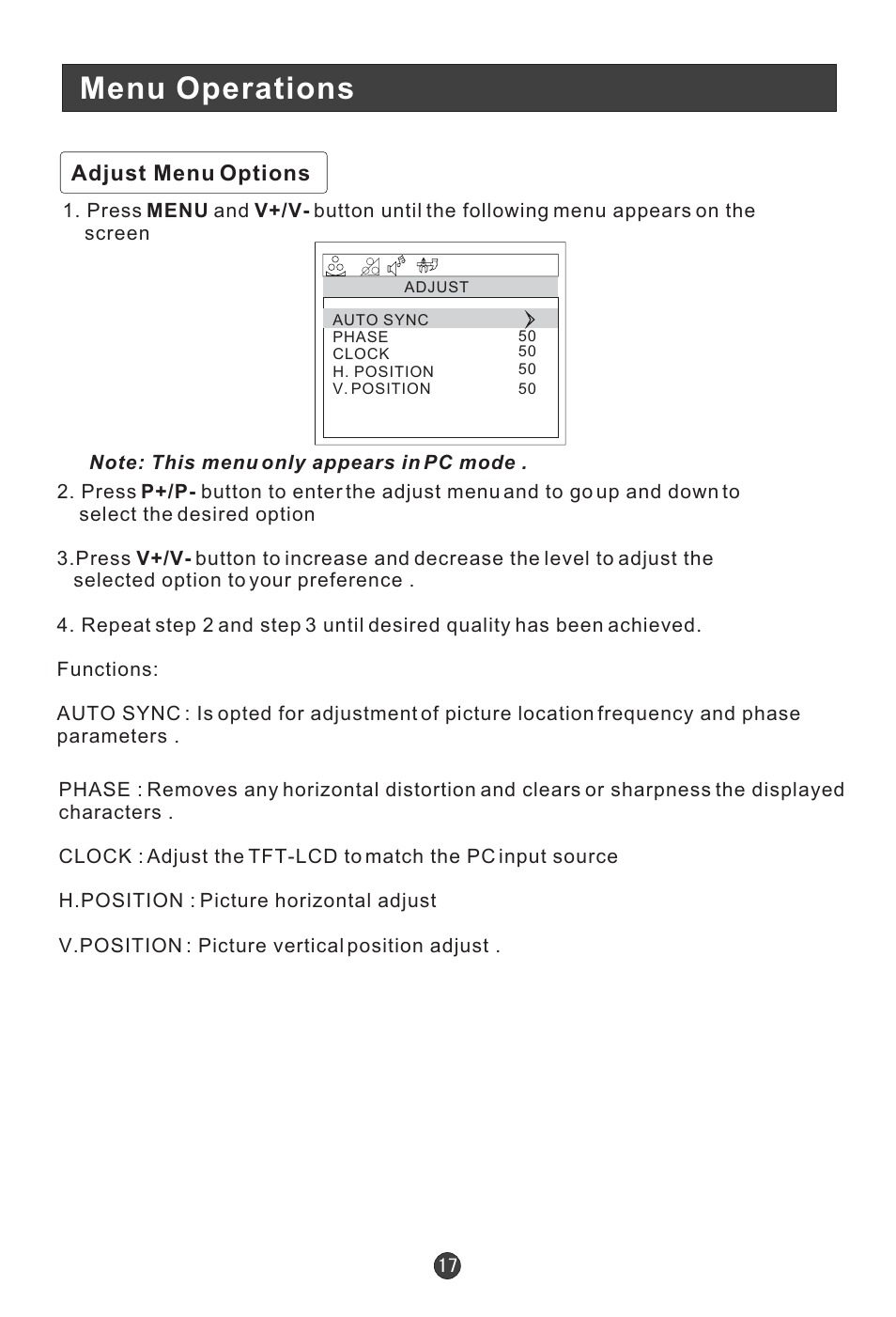 Menu operations | Technika LCD 19 HDID-407W User Manual | Page 19 / 31