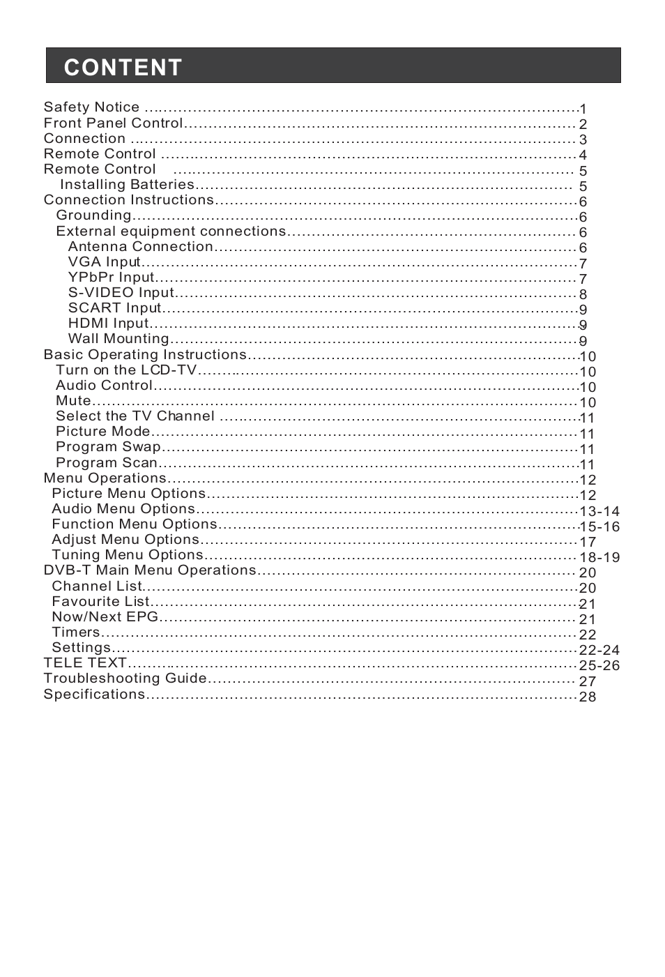 Content | Technika LCD 19 HDID-407W User Manual | Page 2 / 31