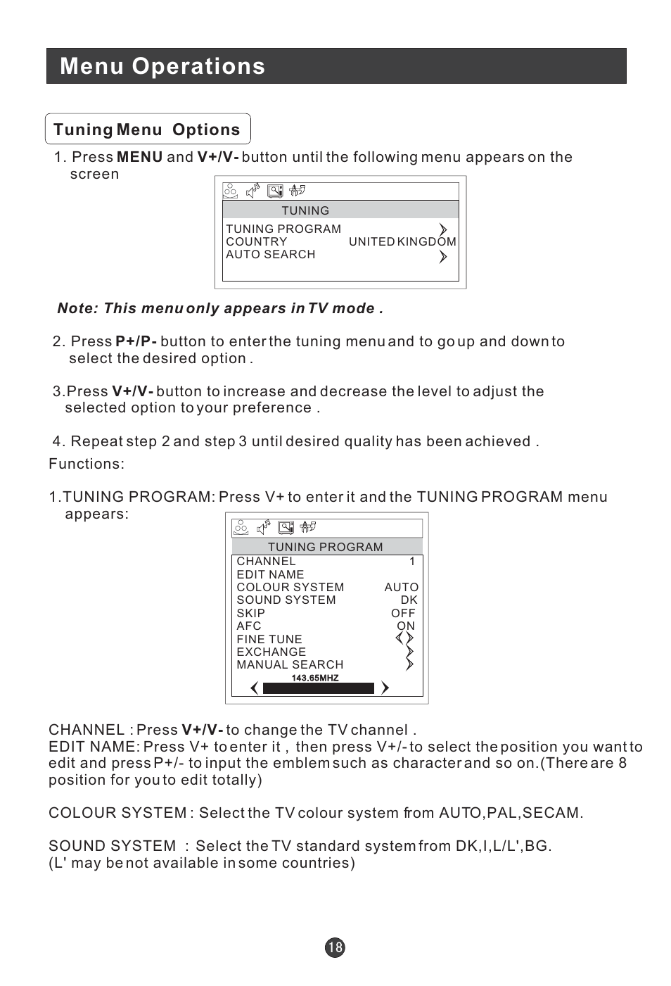 Menu operations | Technika LCD 19 HDID-407W User Manual | Page 20 / 31