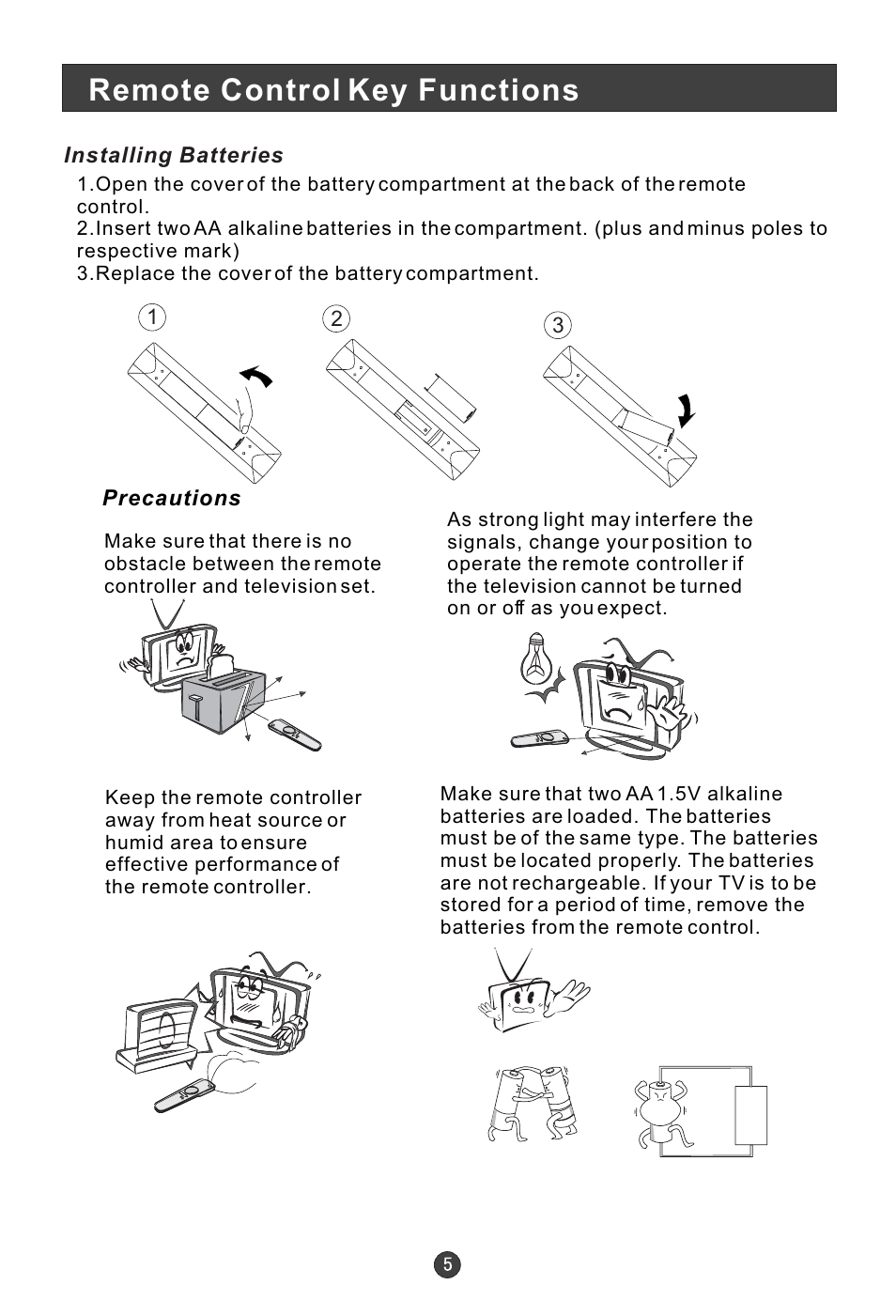 Remote control key functions | Technika LCD 19 HDID-407W User Manual | Page 7 / 31