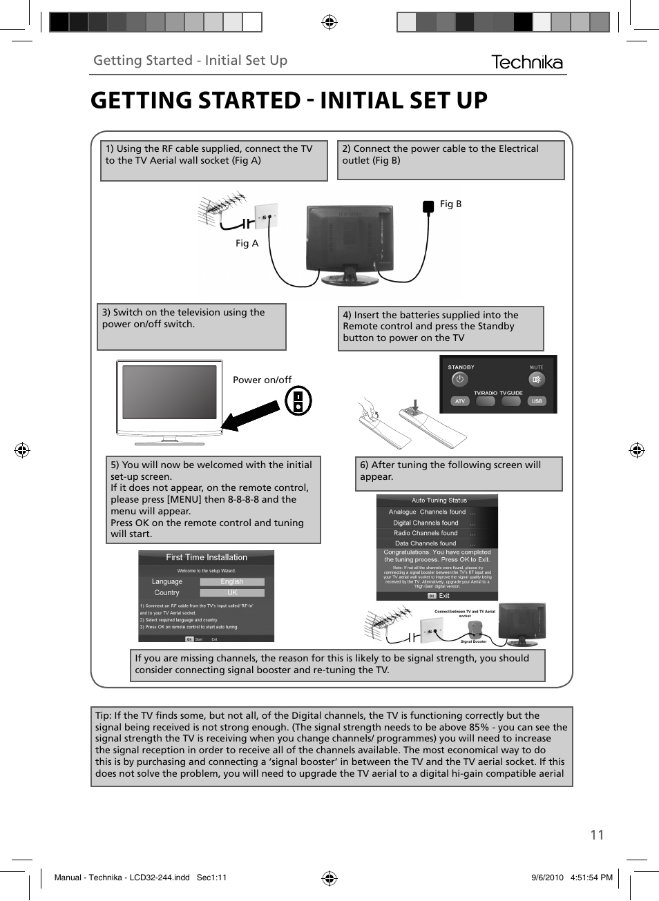 Getting started  initial set up, Getting started - initial set up | Technika LCD 32-244 User Manual | Page 10 / 31