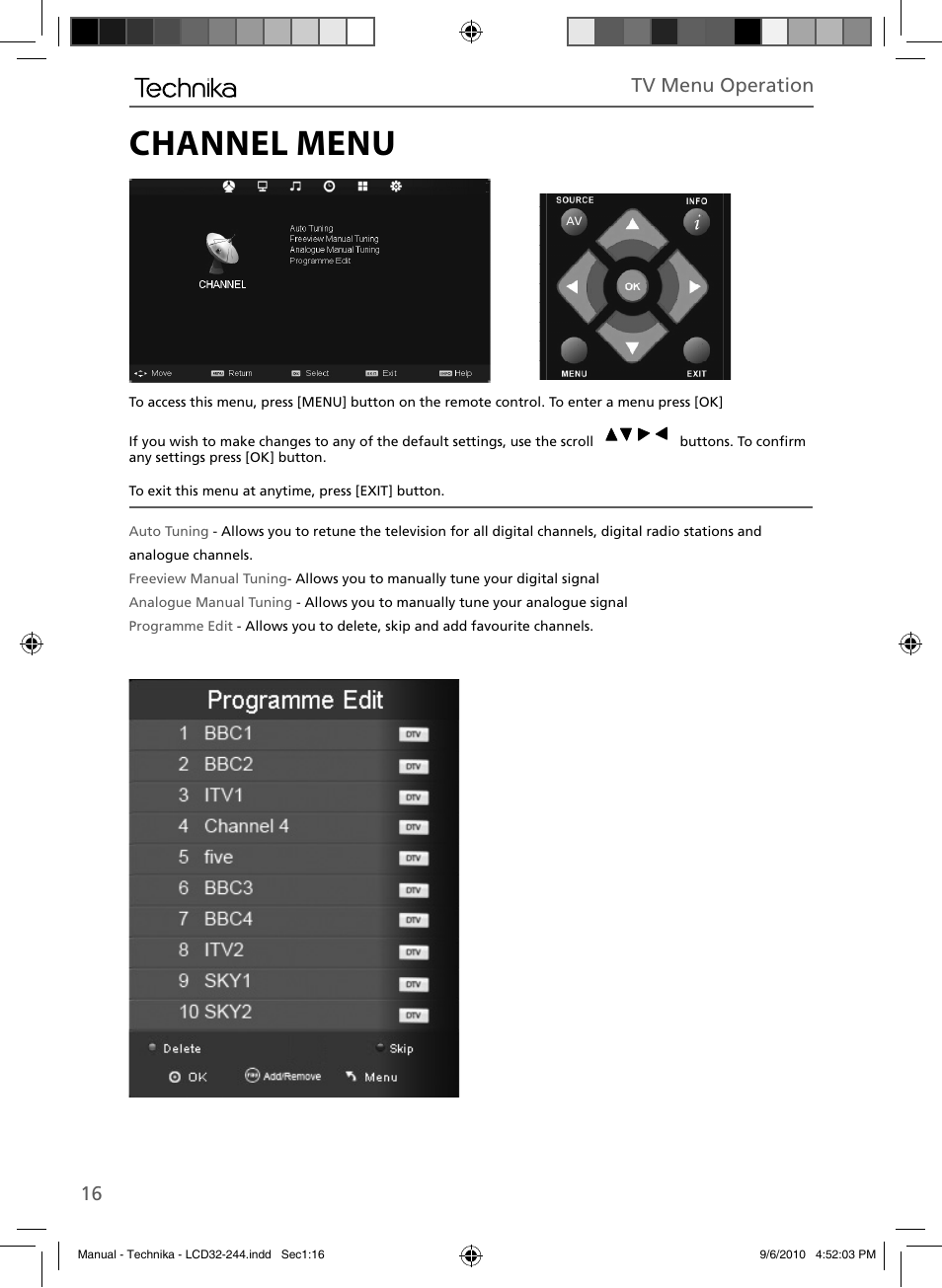 Channel menu, 16 tv menu operation | Technika LCD 32-244 User Manual | Page 15 / 31