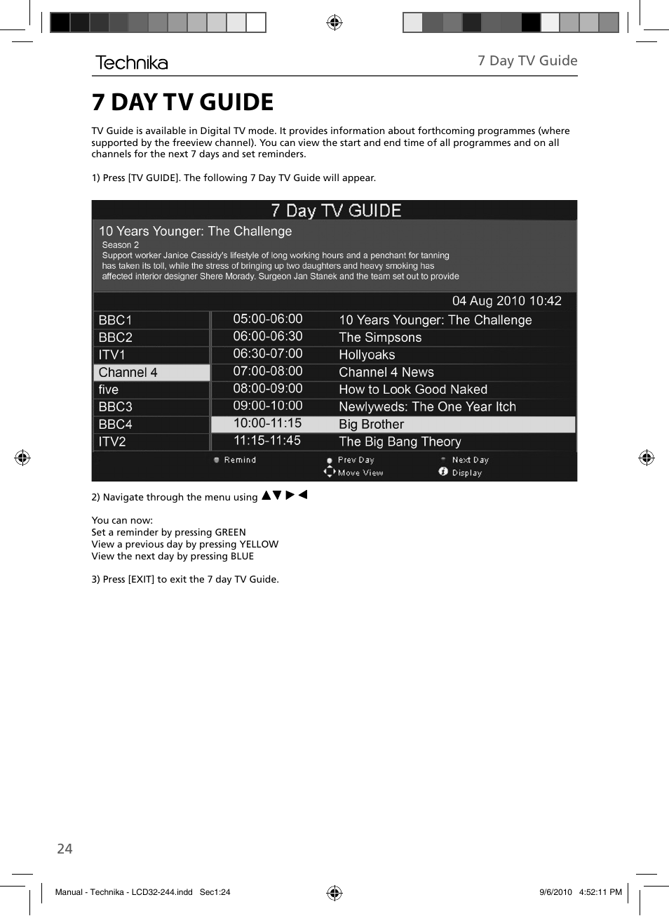 7 day tv guide, 24 7 day tv guide | Technika LCD 32-244 User Manual | Page 23 / 31