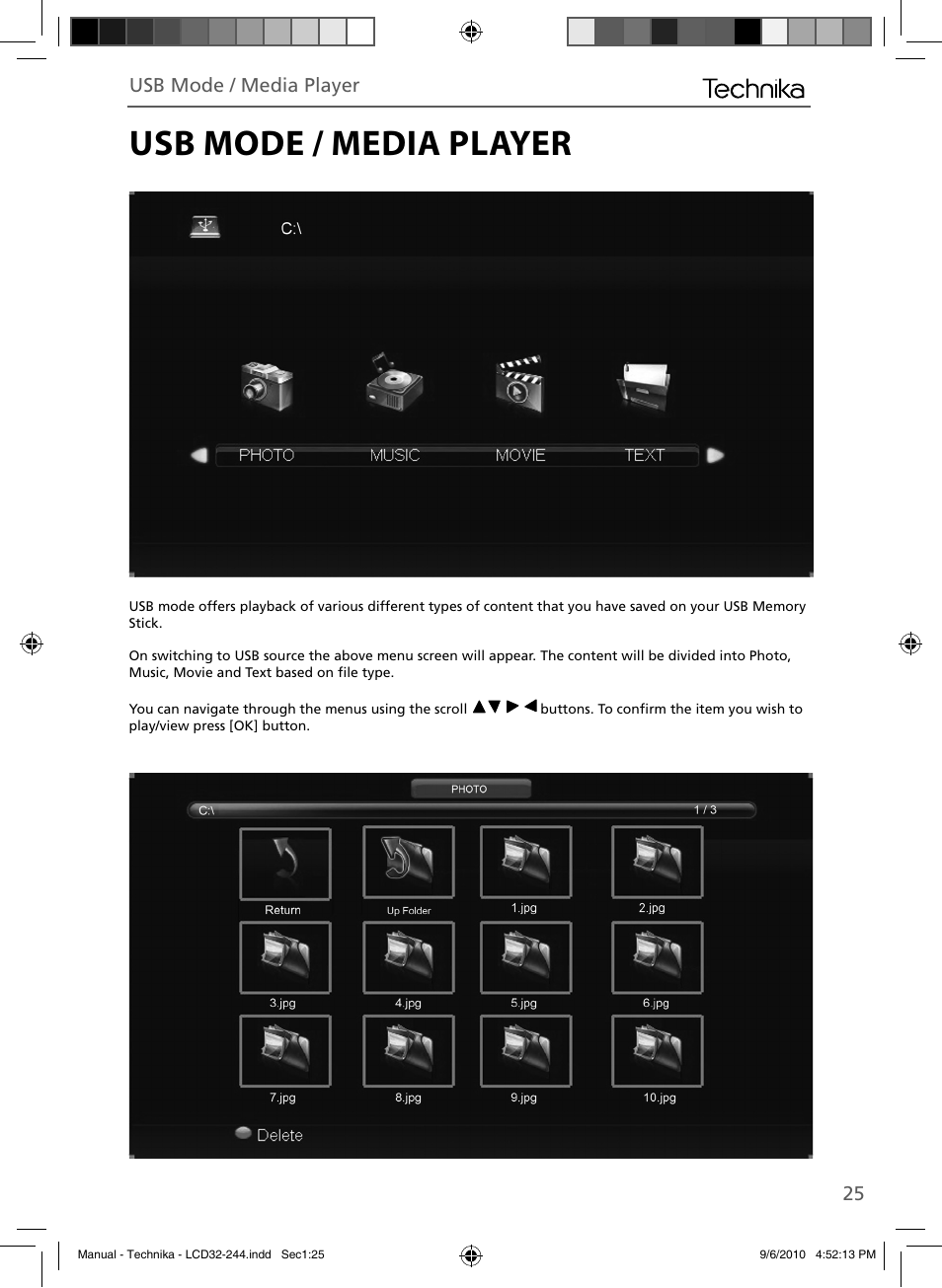 Usb mode / media player | Technika LCD 32-244 User Manual | Page 24 / 31