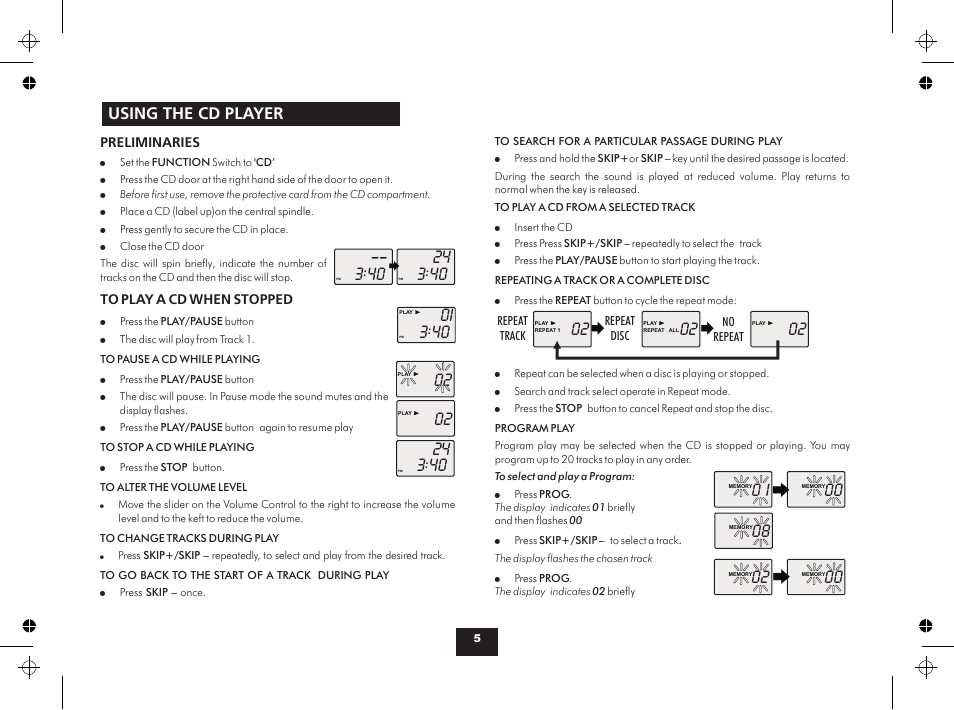 3 40 0i, Using the cd player | Technika MC123 User Manual | Page 5 / 8