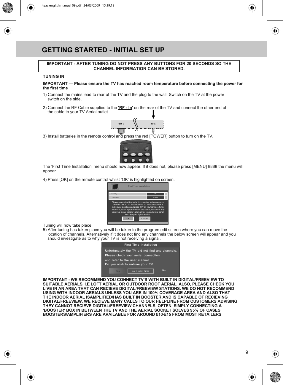 Getting started - initial set up | Technika ADVANCED LCD19W-219 User Manual | Page 11 / 52