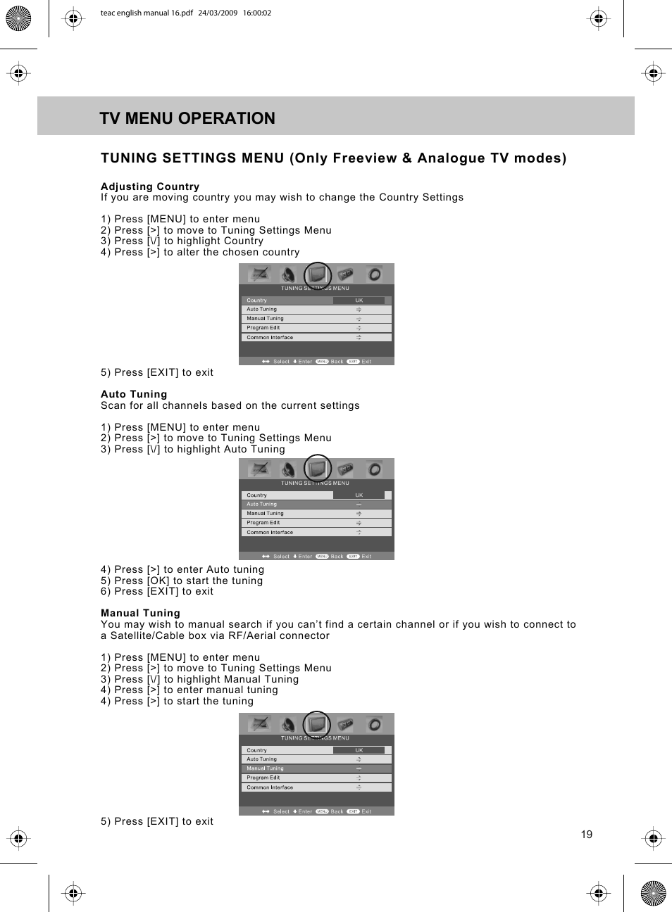 Tv menu operation | Technika ADVANCED LCD19W-219 User Manual | Page 21 / 52