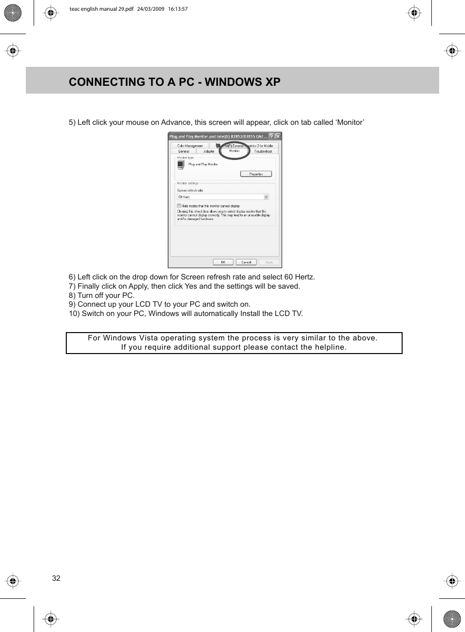 Connecting to a pc - windows xp | Technika ADVANCED LCD19W-219 User Manual | Page 34 / 52