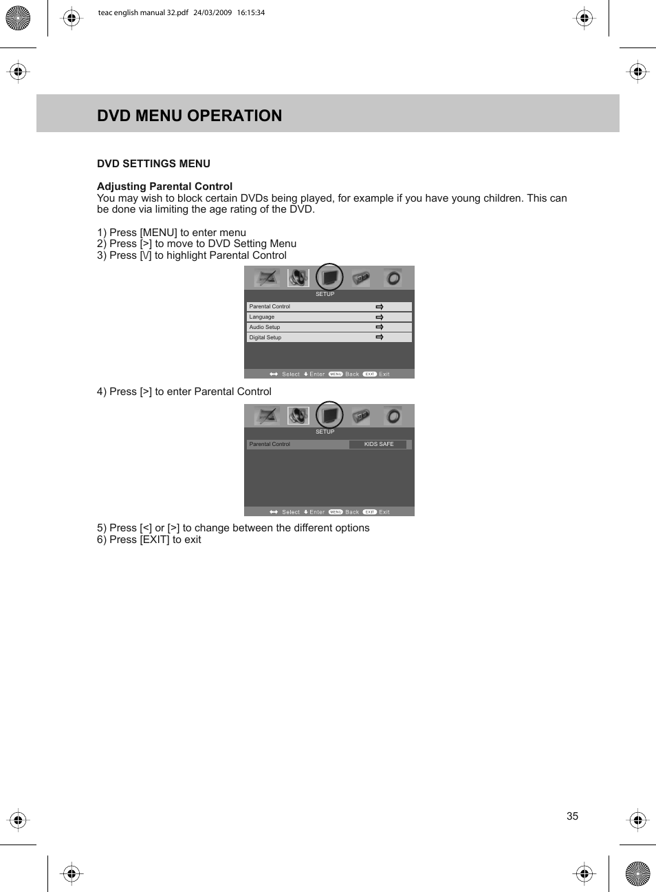 Dvd menu operation | Technika ADVANCED LCD19W-219 User Manual | Page 37 / 52