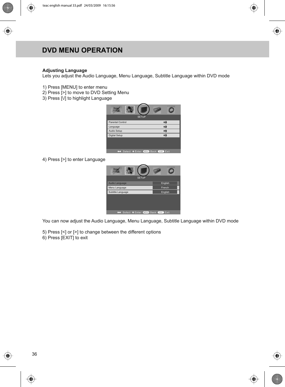 Dvd menu operation | Technika ADVANCED LCD19W-219 User Manual | Page 38 / 52