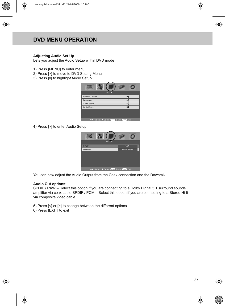 Dvd menu operation | Technika ADVANCED LCD19W-219 User Manual | Page 39 / 52