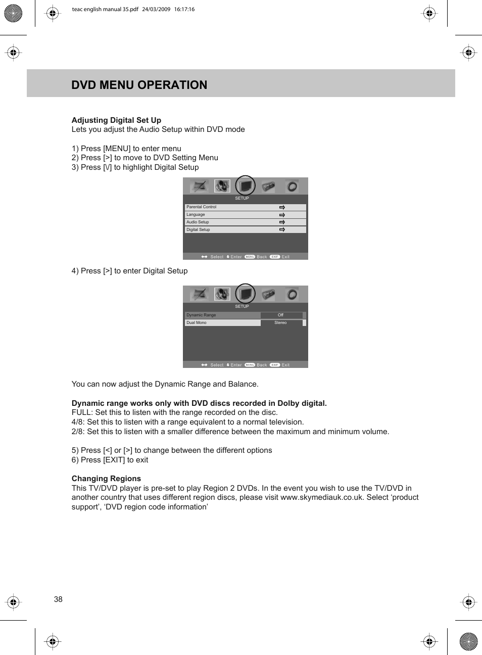 Dvd menu operation | Technika ADVANCED LCD19W-219 User Manual | Page 40 / 52