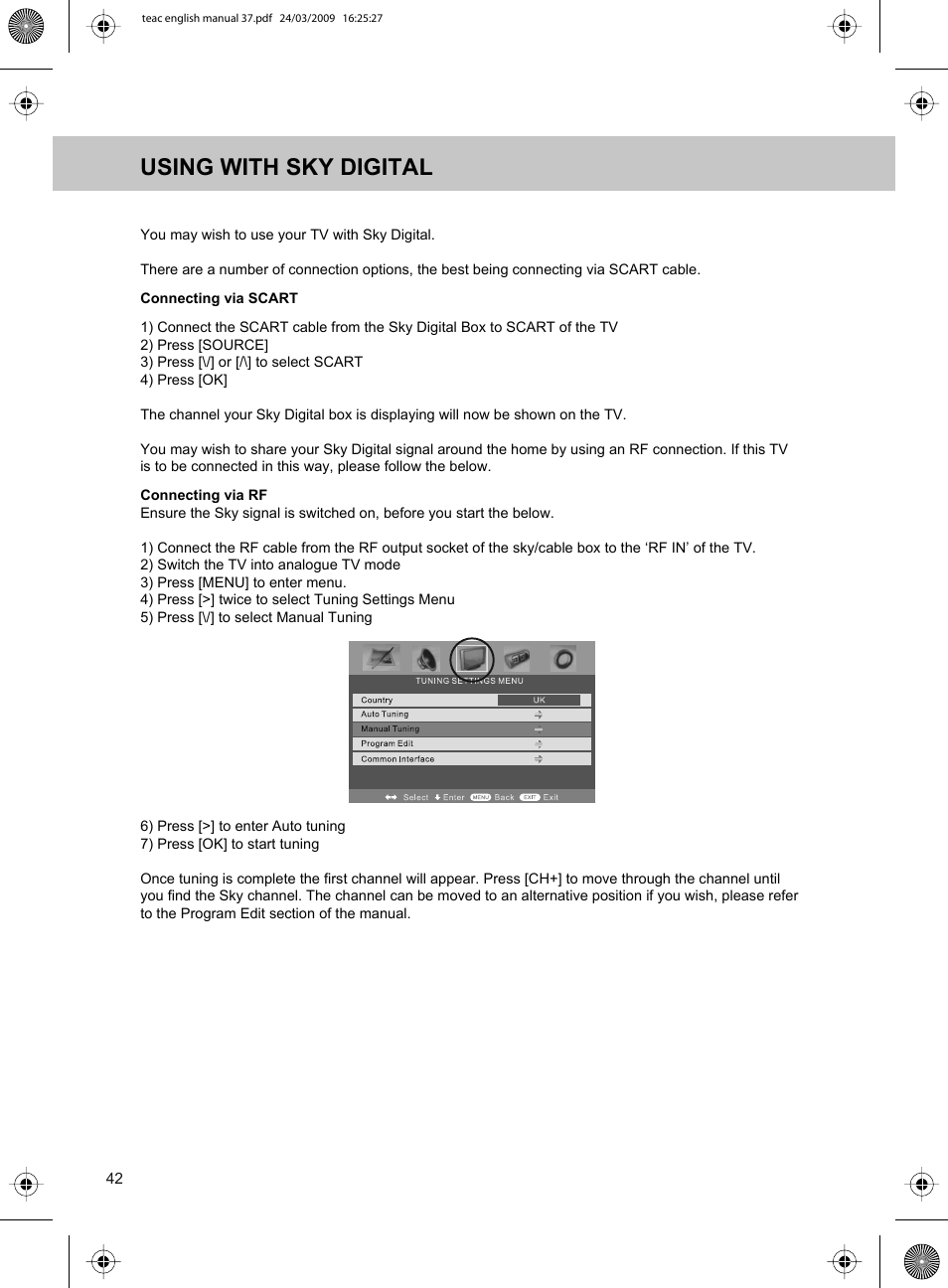 Using with sky digital | Technika ADVANCED LCD19W-219 User Manual | Page 44 / 52