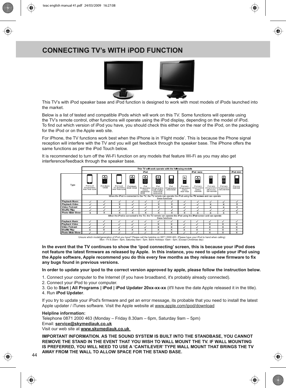 Connecting tv’s with ipod function | Technika ADVANCED LCD19W-219 User Manual | Page 46 / 52