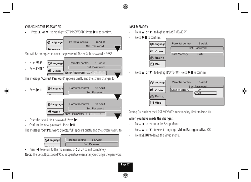 Changing the password • press | Technika DPDVD7 User Manual | Page 19 / 24