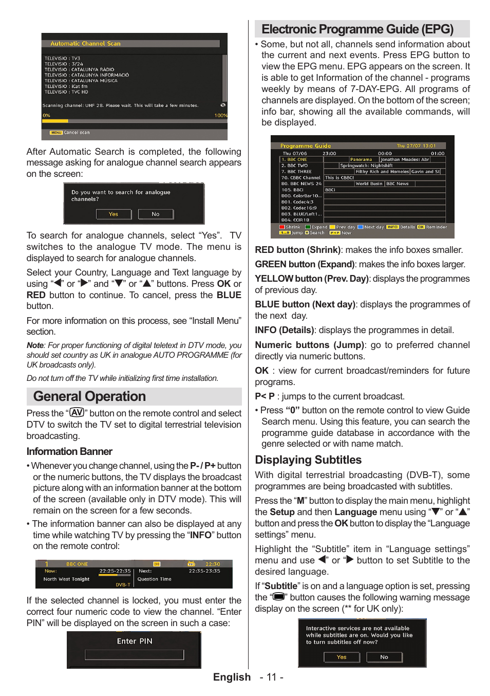 General operation, Electronic programme guide (epg), Displaying subtitles | Technika 32-2010 User Manual | Page 12 / 31