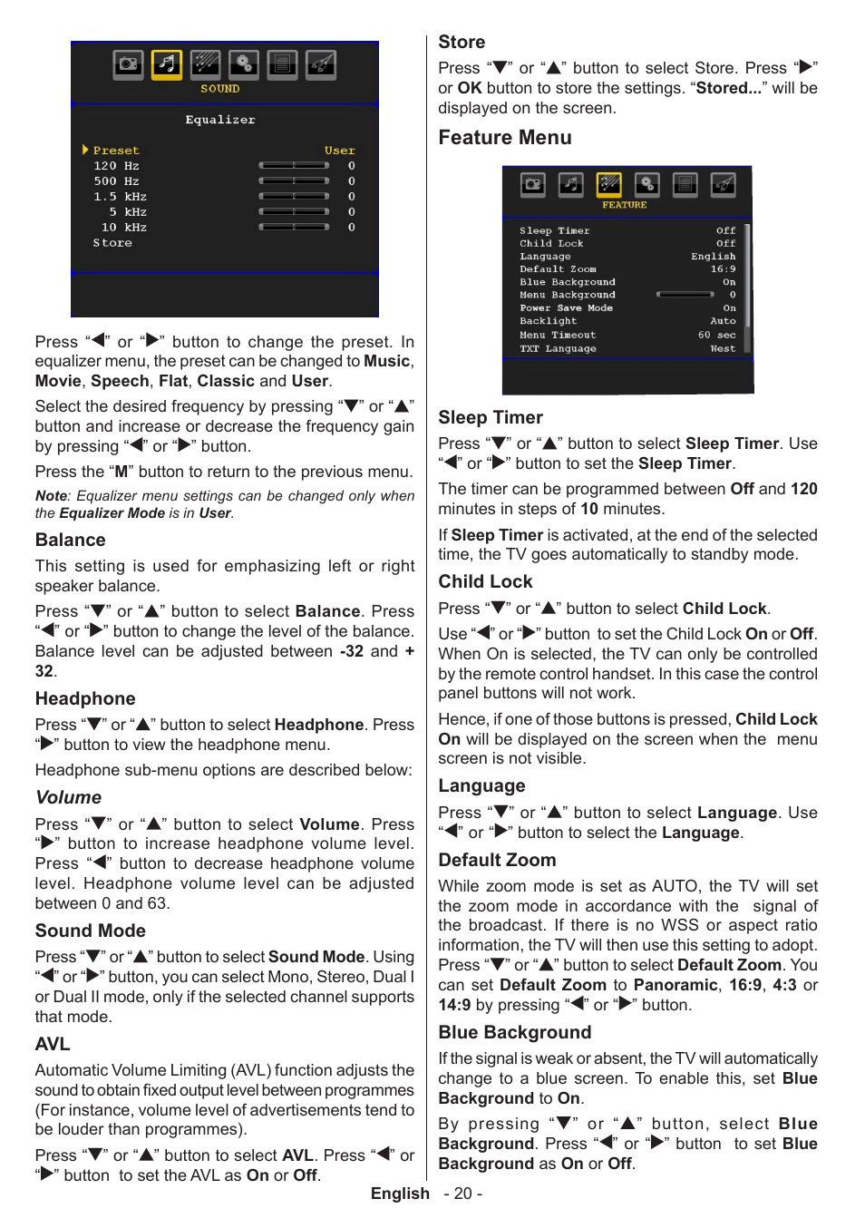 Feature menu | Technika 32-2010 User Manual | Page 21 / 31