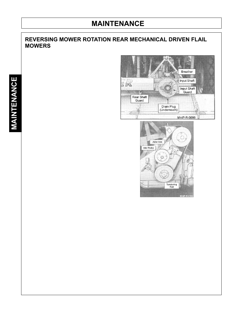 Maintenance | Tiger Mowers SIDE FLAIL ASEMBLIES JD 5085M-105M User Manual | Page 110 / 206