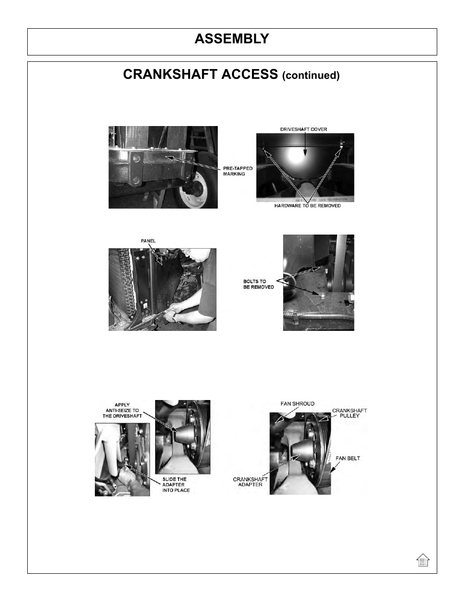 Assembly, Crankshaft access | Tiger Mowers SIDE FLAIL ASEMBLIES JD 5085M-105M User Manual | Page 30 / 206