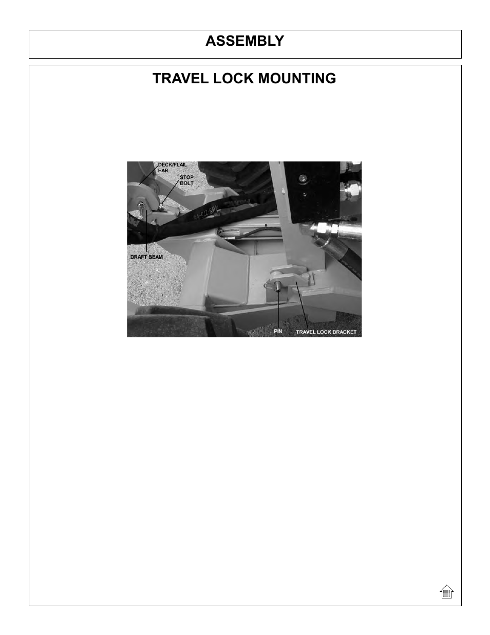 Assembly, Travel lock mounting | Tiger Mowers SIDE FLAIL ASEMBLIES JD 5085M-105M User Manual | Page 48 / 206
