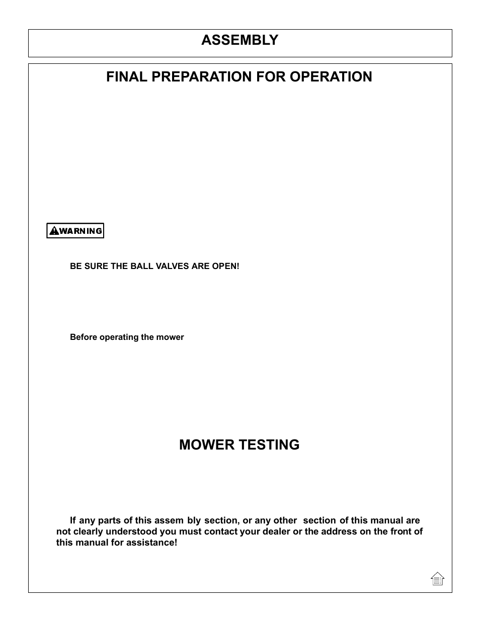 Assembly, Final preparation for operation, Mower testing | Tiger Mowers SIDE FLAIL ASEMBLIES JD 5085M-105M User Manual | Page 51 / 206