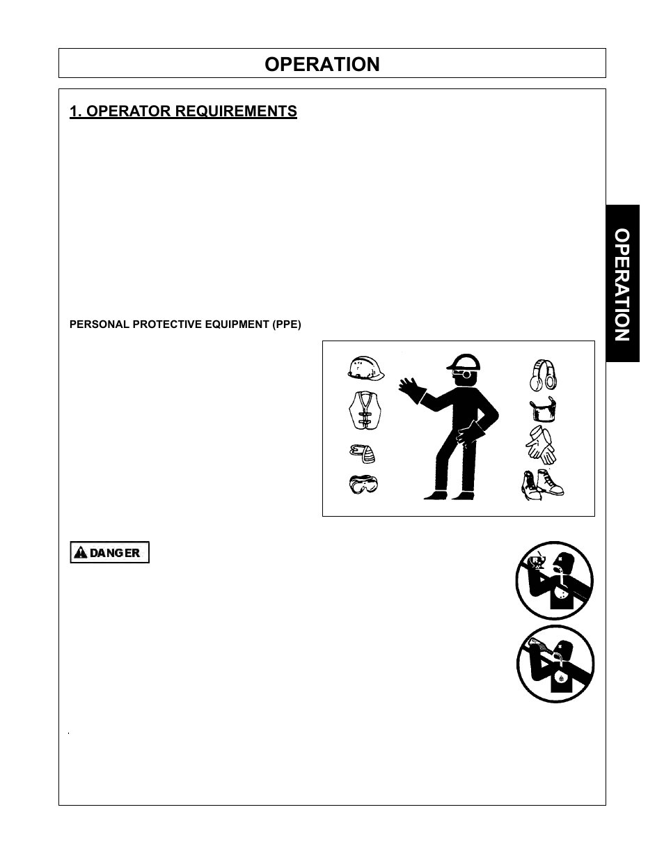 Operation, Opera tion, Operator requirements | Tiger Mowers SIDE FLAIL ASEMBLIES JD 5085M-105M User Manual | Page 55 / 206