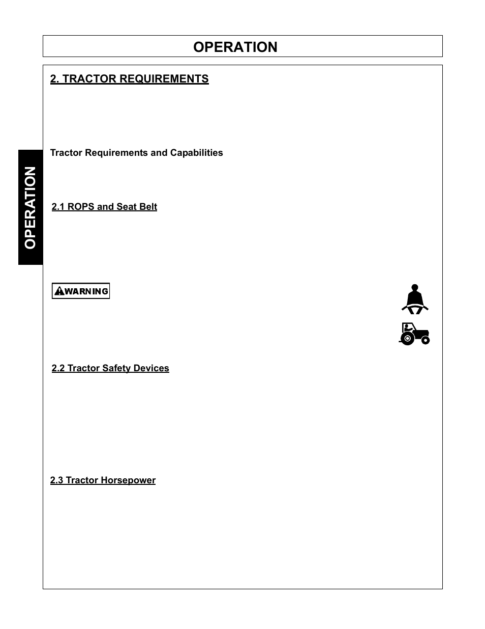 Operation, Opera tion, Tractor requirements | Tiger Mowers SIDE FLAIL ASEMBLIES JD 5085M-105M User Manual | Page 56 / 206