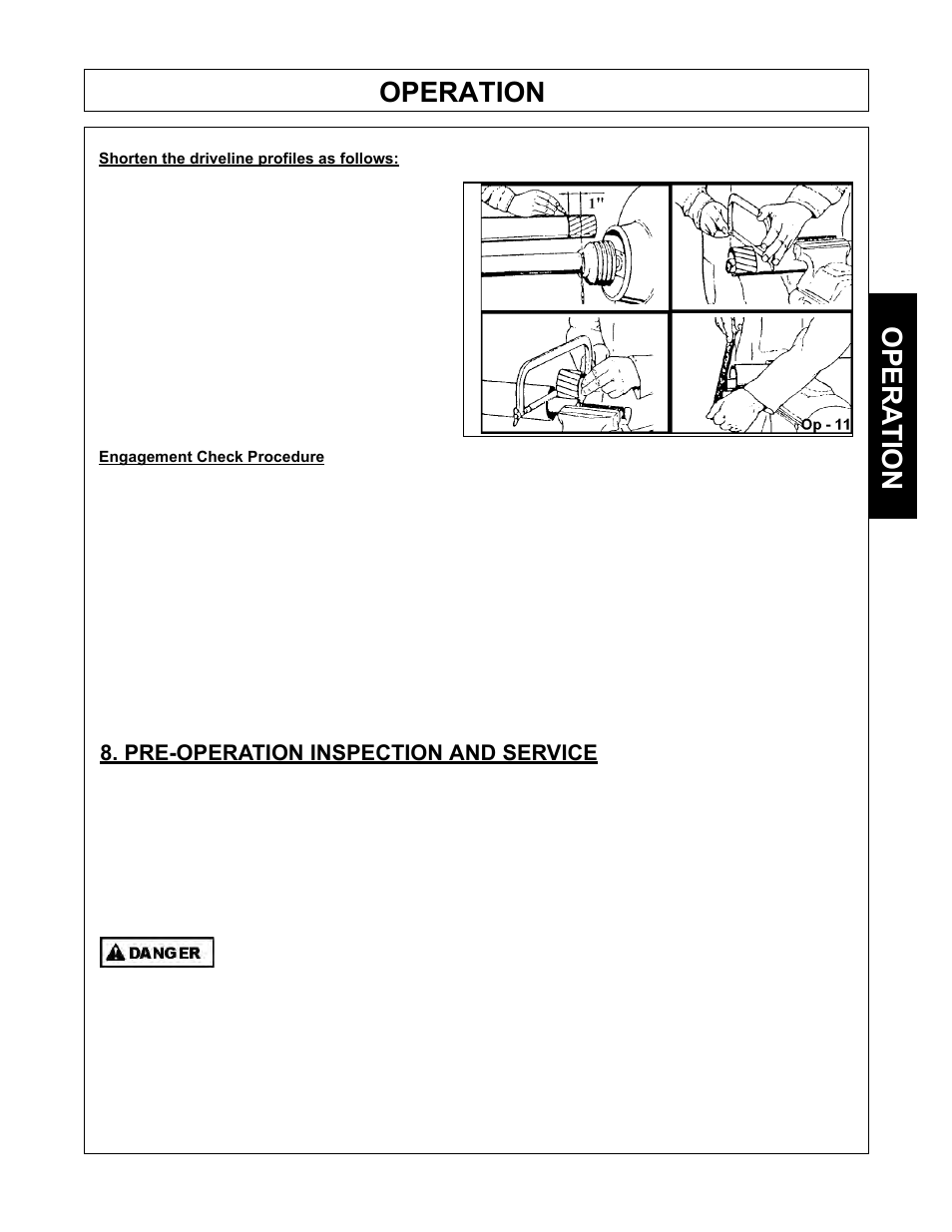 Operation, Opera tion, Pre-operation inspection and service | Tiger Mowers SIDE FLAIL ASEMBLIES JD 5085M-105M User Manual | Page 65 / 206